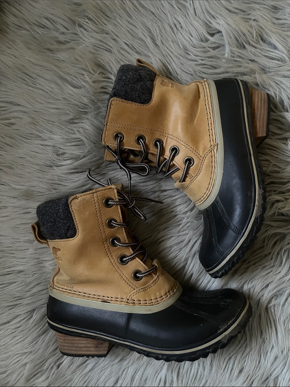 Sorel Tan and Black Waterproof Lace-Up Boots